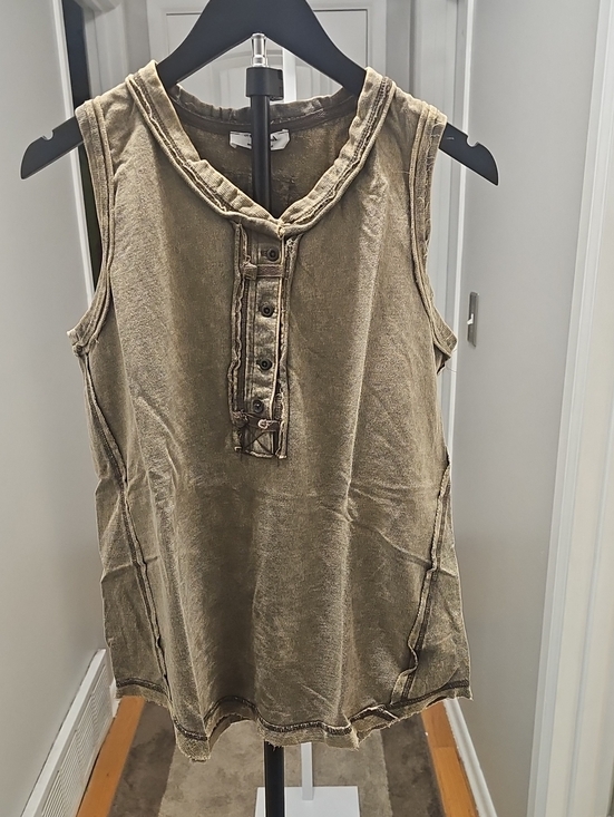 Zenana Outfitters Tops - Zenana Outfitters Washed Olive Tank with Henley Placket